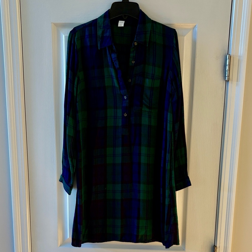 Old Navy Green and Blue Plaid Shirt Dress